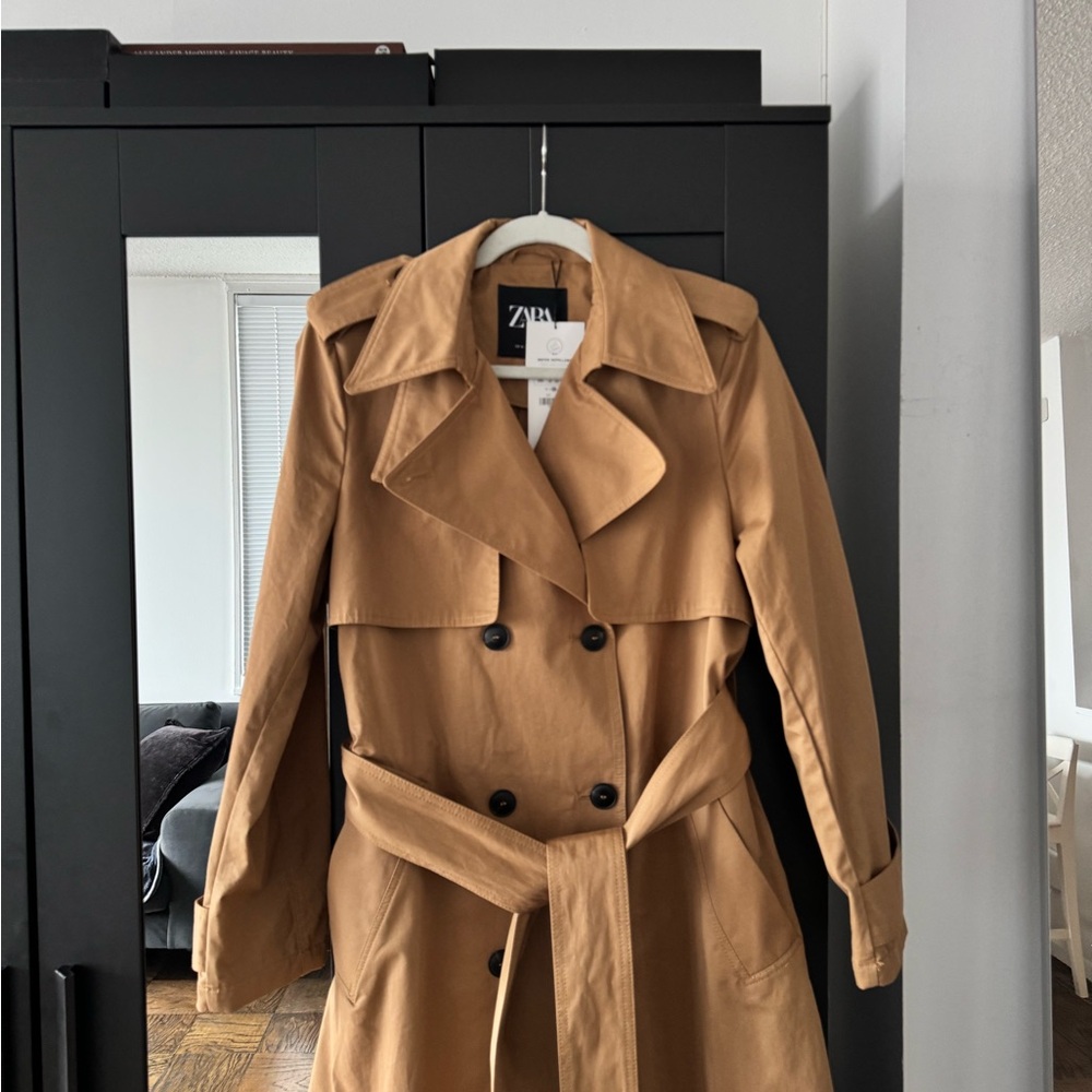 Zara Tan Double-Breasted Trench Coat